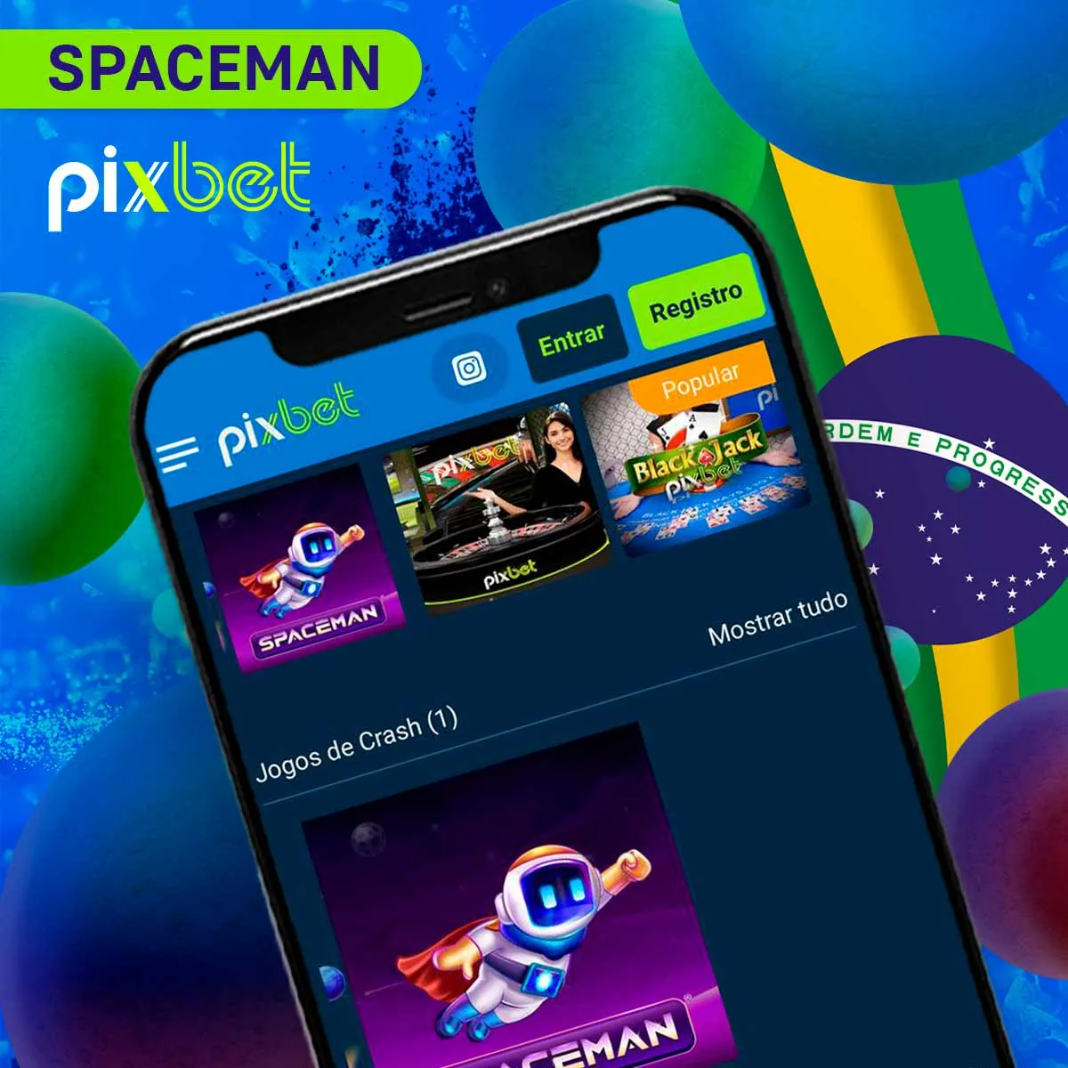 Jogo popular Spaceman no aplicativo móvel Pixbet no Brasil
