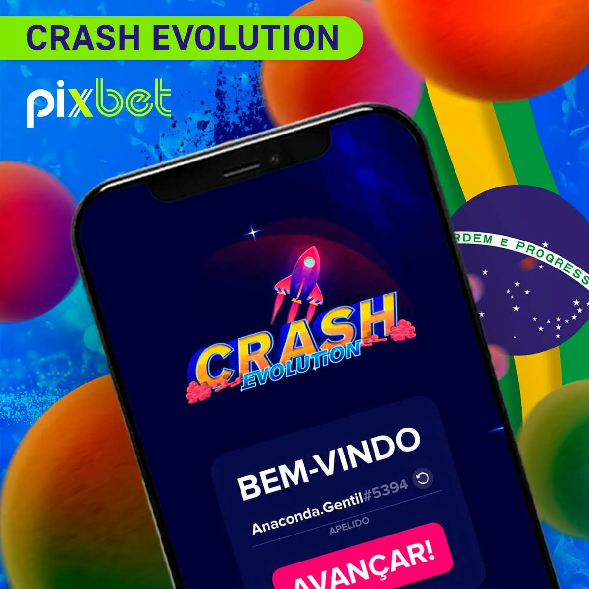 Jogo popular Crash Evolution no aplicativo móvel Pixbet no Brasil